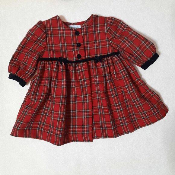 Baby Christmas Red Plaid Dress Coat w Dress, Velvet Collar, Hat Beret, EUC, 6-9m - Picture 6 of 12